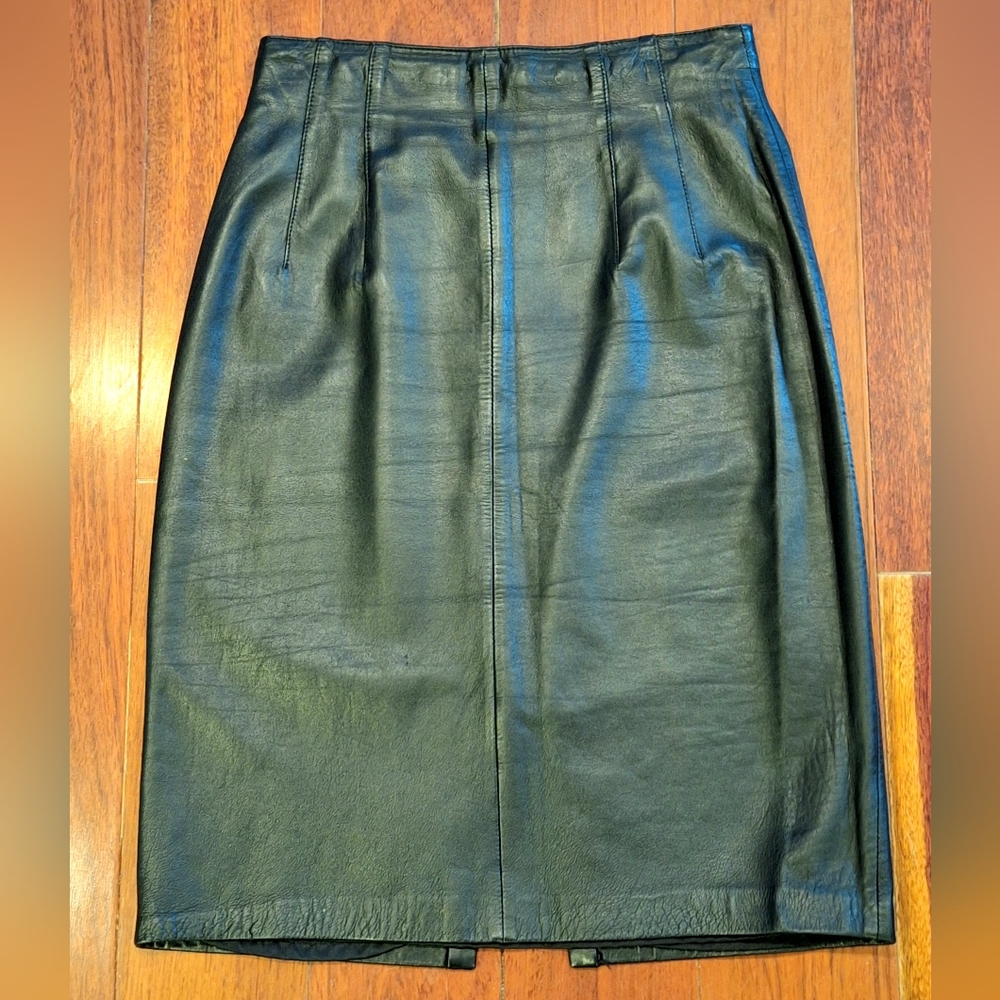 Vintage 80s Black Leather Skirt Size 8